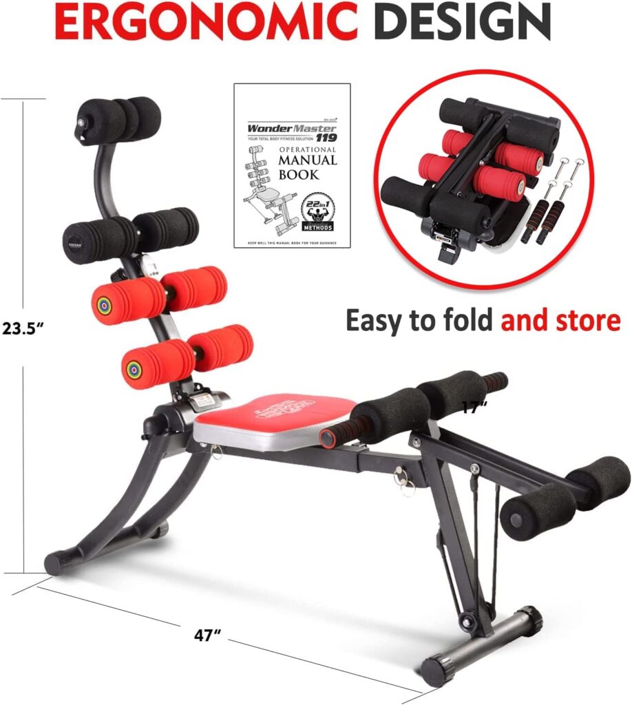 BODY RHYTHM 22 in 1 Wonder Master Core  Abdominal Workout Equipment, Foldable  Adjustable Rowing Machine, Core Strength Training Abdominal Exercise Trainers with 22 Ways to Exercise for Home Gym.
