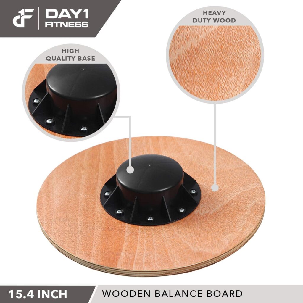 Day 1 Fitness Balance Board, 15.4” 360° Rotation, for Balance, Coordination, Posture - Large, Wooden Wobble Boards with 18° Tilting Angle for Workouts - Premium Core Trainer Equipment
