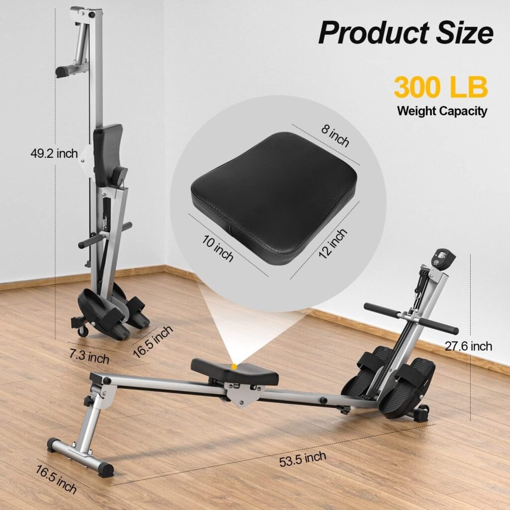 Rowing Machine for Home Use, Rowing Machine Foldable Rower with LCD Monitor  Comfortable Seat Cushion - 2023 Upgraded Version Row Machine, Hyper-Quiet  Smooth