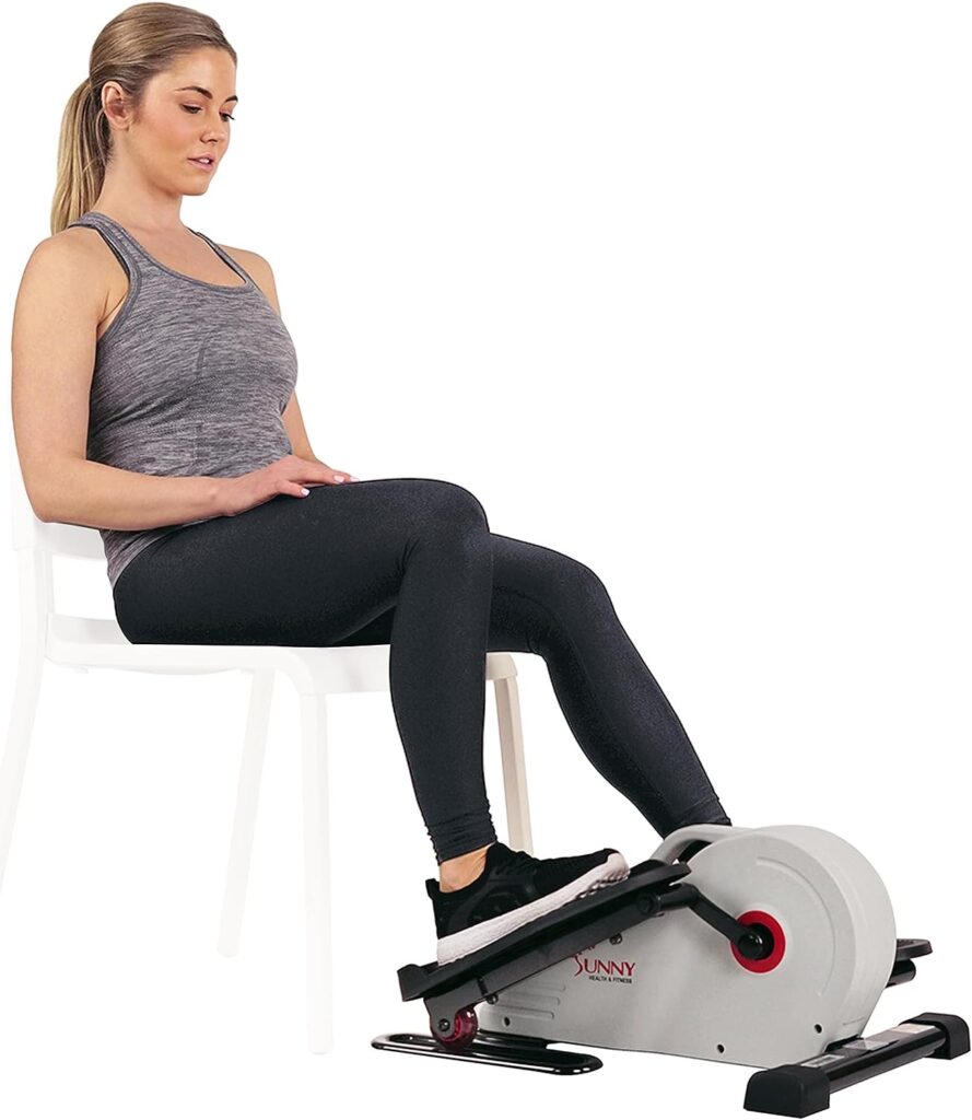 Sunny Health  Fitness Fully Assembled Magnetic Under Desk Elliptical Peddler, Portable Foot  Leg Pedal Exerciser (White/Pink)